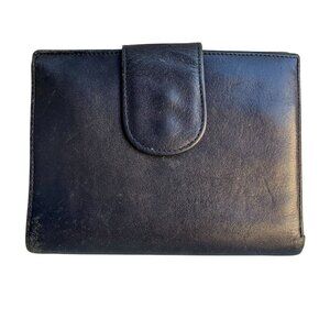 Nordstrom Vintage Womens Navy Leather Card Slots Fold Change Snap Close Wallet